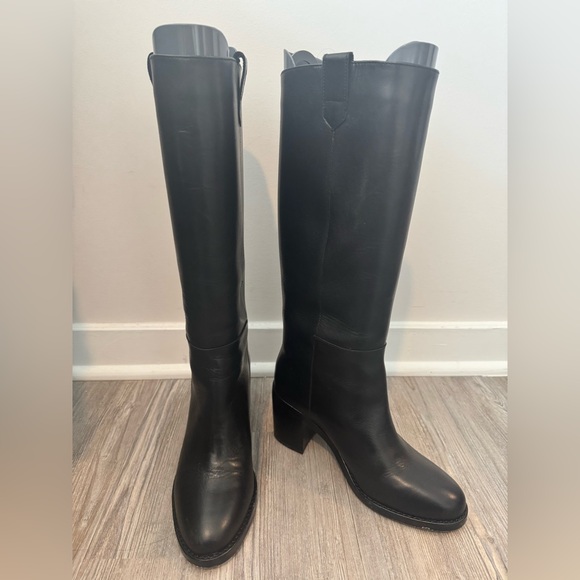 J. Crew Black Stack-heeled Leather Riding Boots - Picture 5 of 10